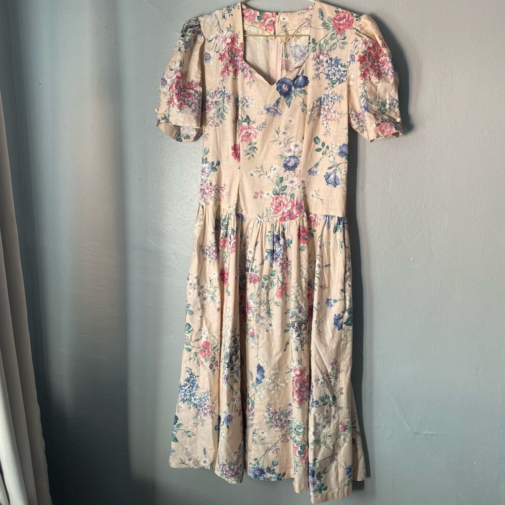 Vintage cottage core floral maxi midi dress wedding guest sweetheart pale pink